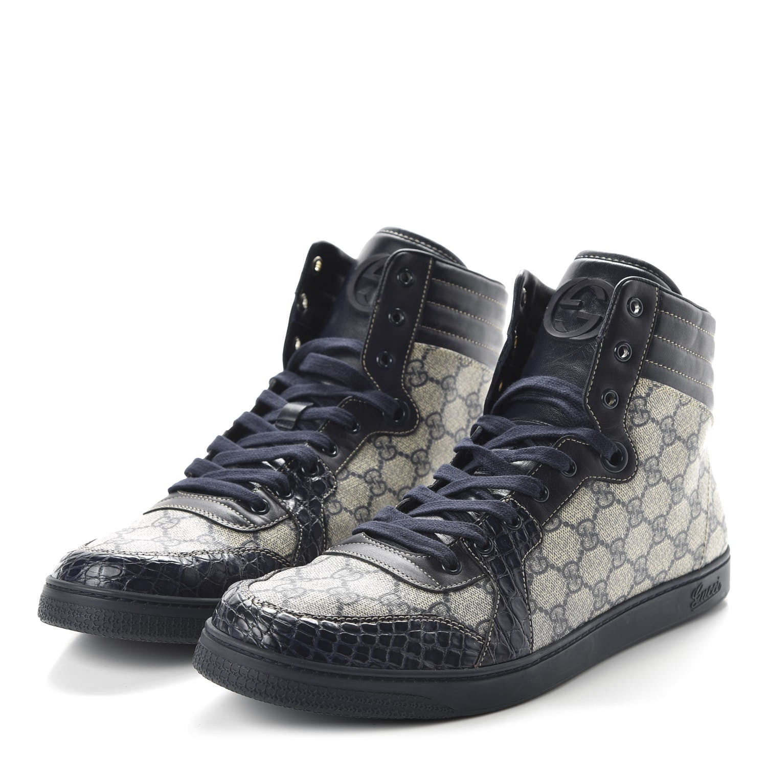 Gucci GG Plus Monogram Crocodile Mens Coda Sneakers 13.5 Blue 3 of 8