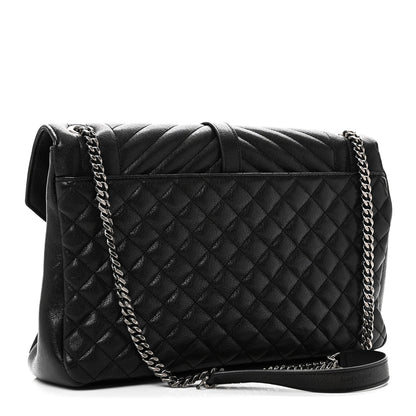 Saint Laurent Calfskin Mixed Matelasse Triquilt Large Monogram Satchel Black 2 of 11