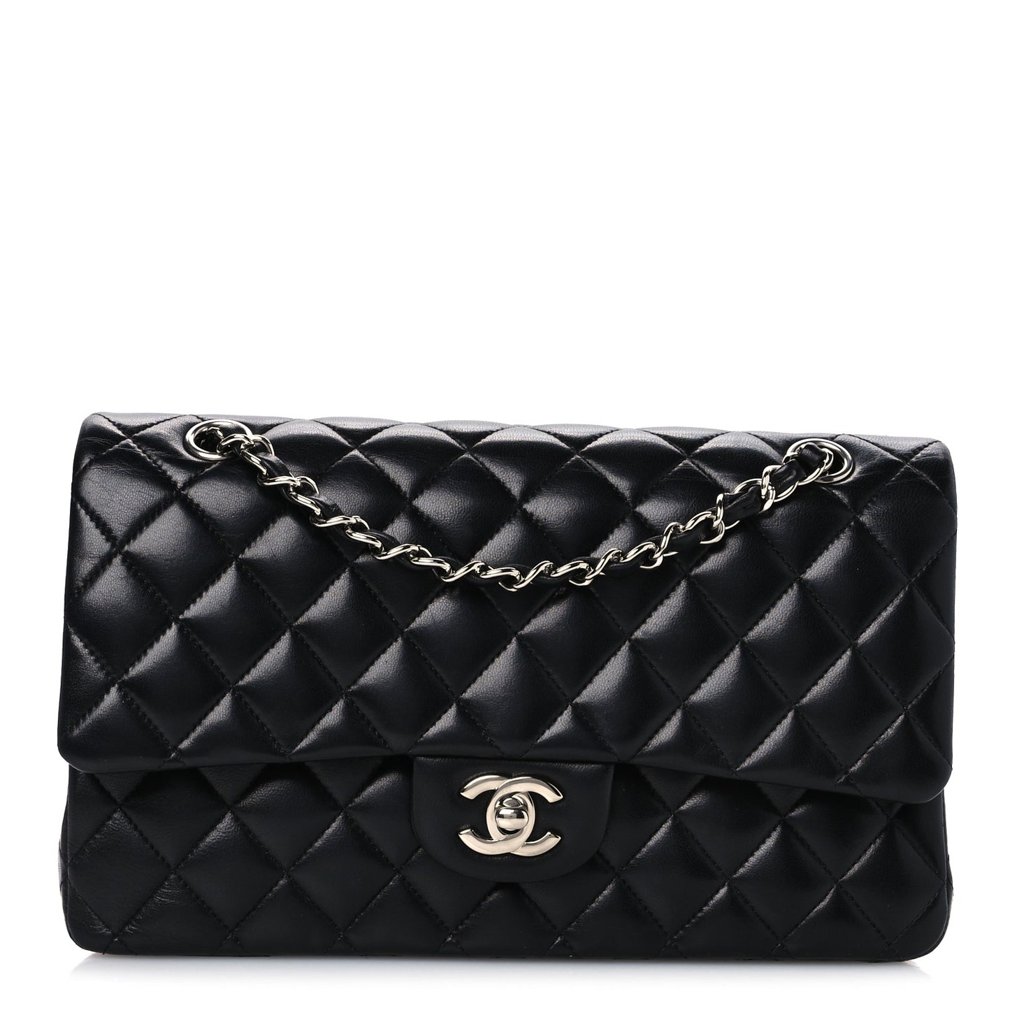 Lambskin Quilted Medium Double Flap Black Black
