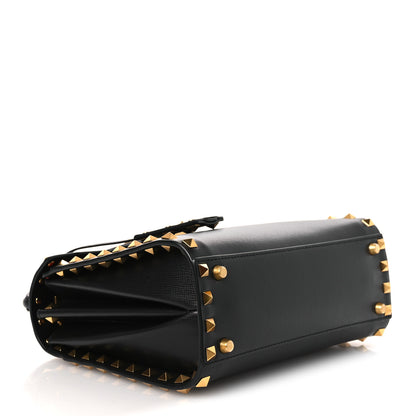 Valentino Garavani Grainy Calfskin Small Rockstud Alcove Top-Handle Flap Bag Black 4 of 10