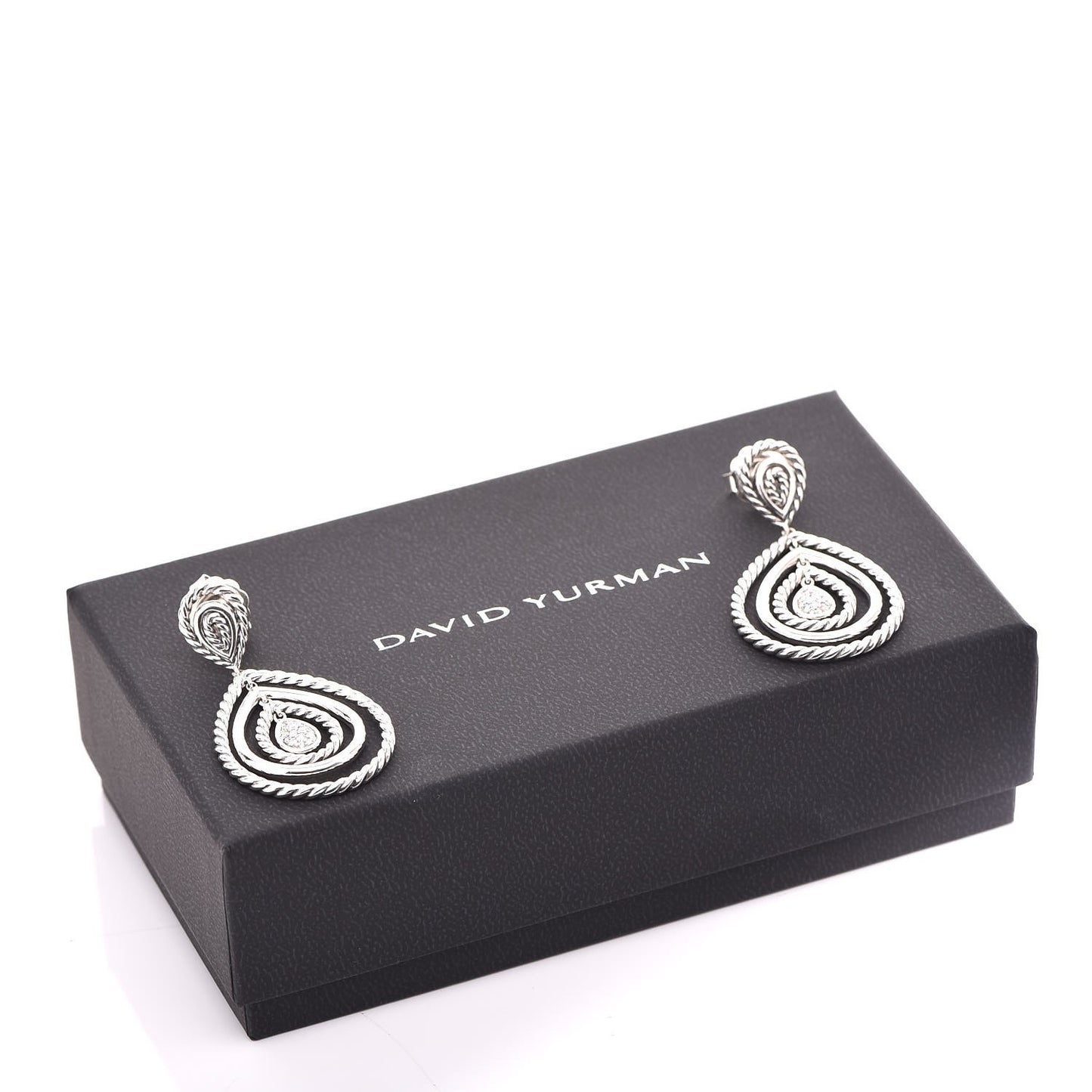 Sterling Silver Diamond Cable Classic Teardrop Earrings