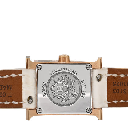 Hermes Stainless Steel Alligator Diamond Mother of Pearl 17.2mm Heure H Hour Quartz Watch Blanc 4 of 5
