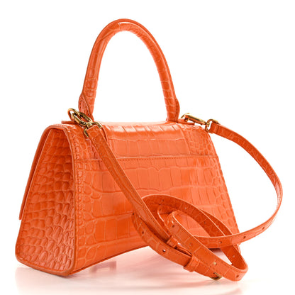 Balenciaga Shiny Calfskin Crocodile Embossed Small Hourglass Top Handle Bag Orange 3 of 11