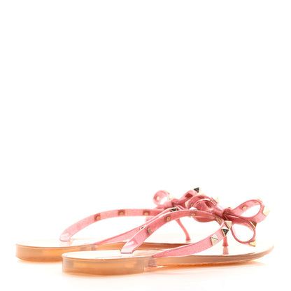 Valentino Garavani PVC Jelly Glitter Rockstud Bow Thong Sandals 37 Pink 4 of 11