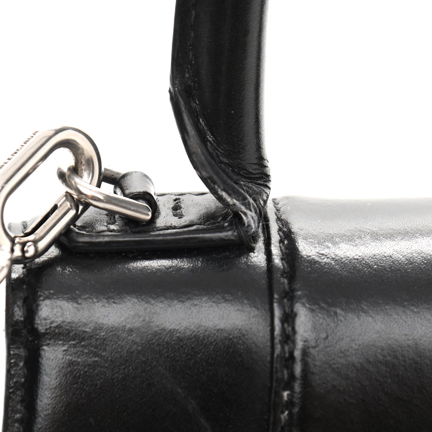 Shiny Box Calfskin Graffiti Logo Small Hourglass Top Handle Bag Black Silver