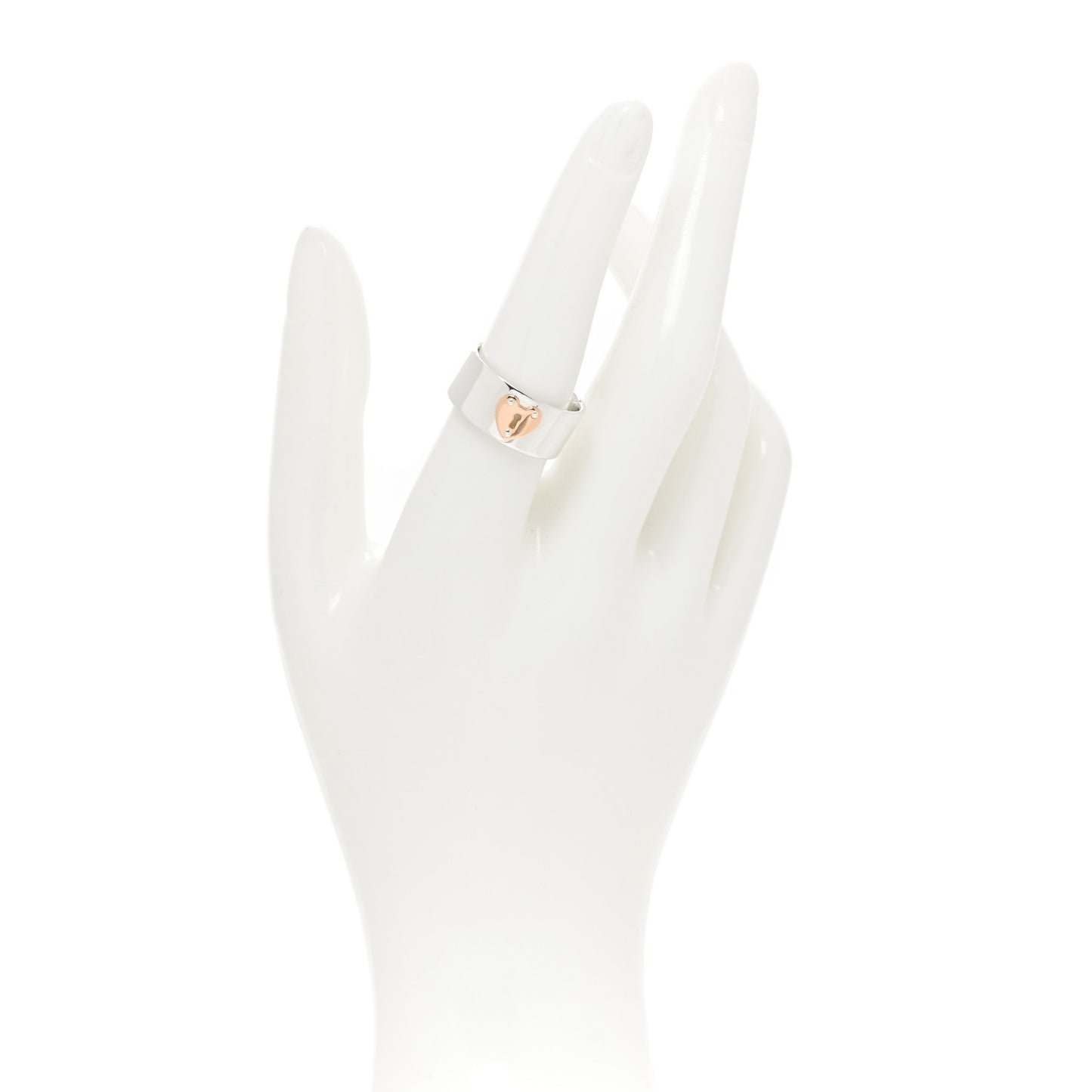 Sterling Silver 18K Rose Gold Heart Lock Band Ring 57 8