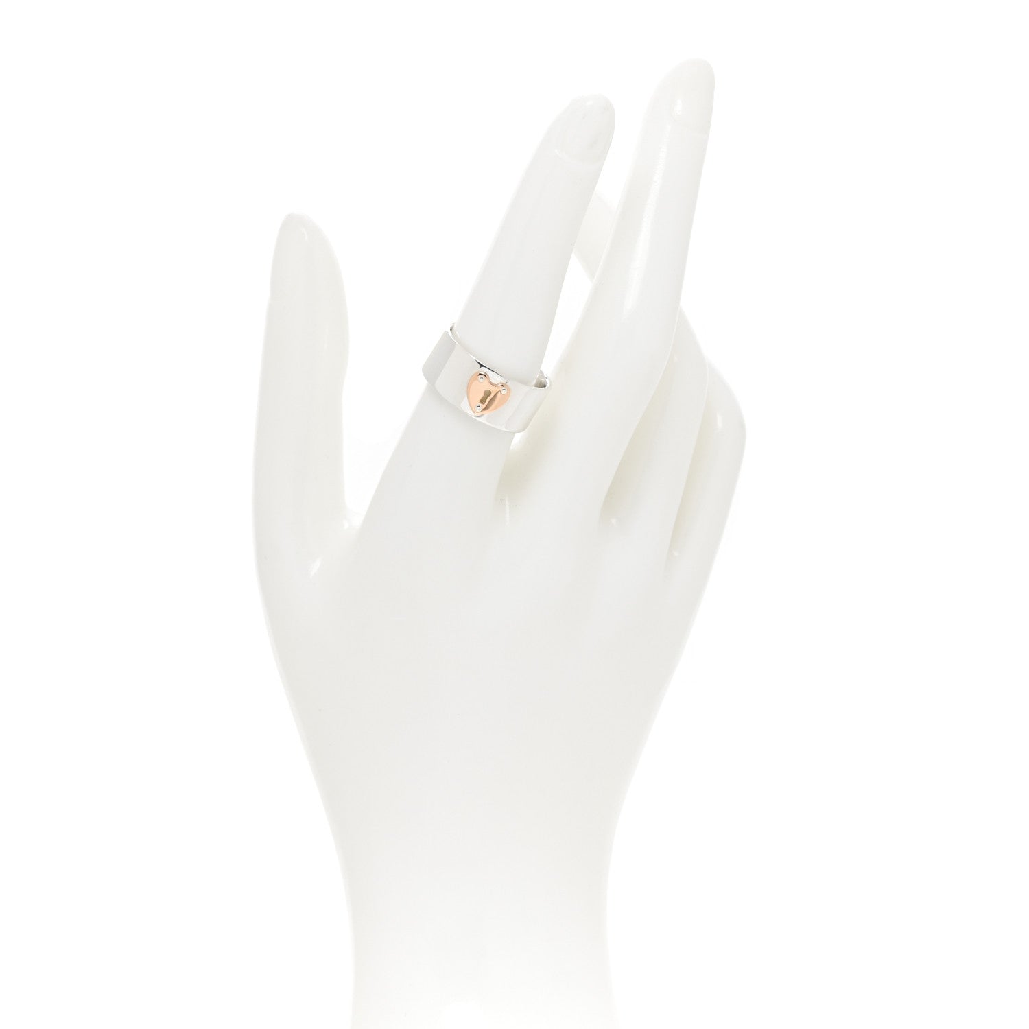 Tiffany Sterling Silver 18K Rose Gold Heart Lock Band Ring 57 8 2 of 4