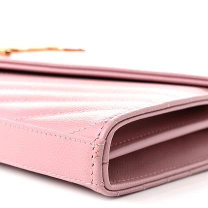 Saint Laurent Grain De Poudre Matelasse Chevron Monogram Chain Wallet Tender Pink 8 of 8