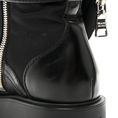 Prada Spazzolato Rois Re-Nylon Metal Triangle Logo Monolith Pouch Pocket 55mm Tall Combat Boots 39.5 Black 13 of 13