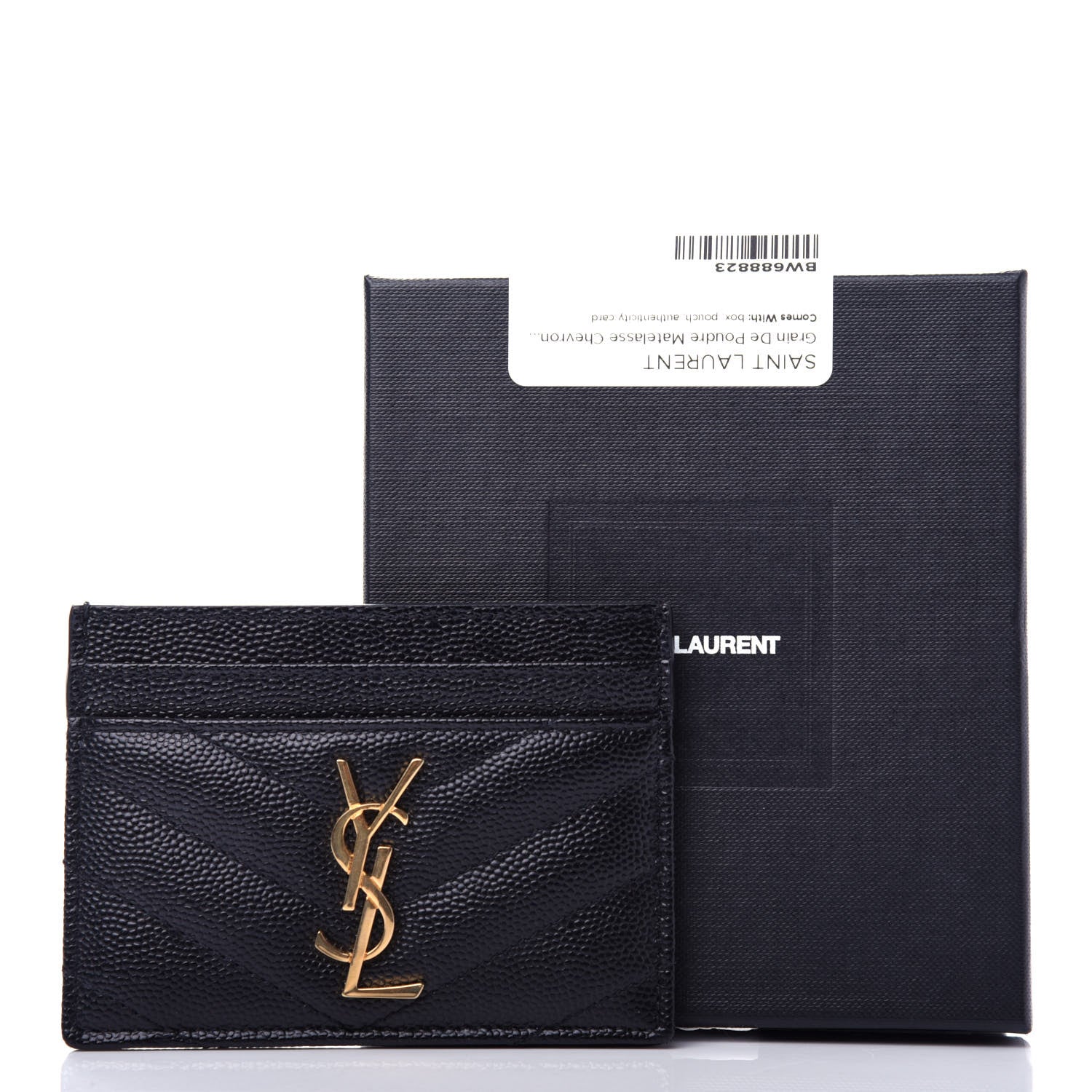 Saint Laurent Grain De Poudre Matelasse Chevron Monogram Credit Card Case Black 8 of 8
