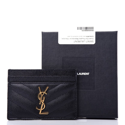 Saint Laurent Grain De Poudre Matelasse Chevron Monogram Credit Card Case Black 8 of 8