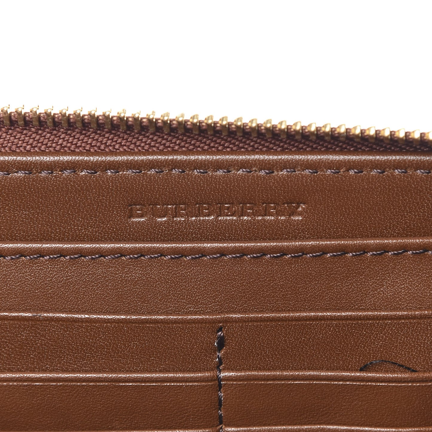 House Check Bridle Calfskin Ziggy Zip Around Wallet Dark Tan