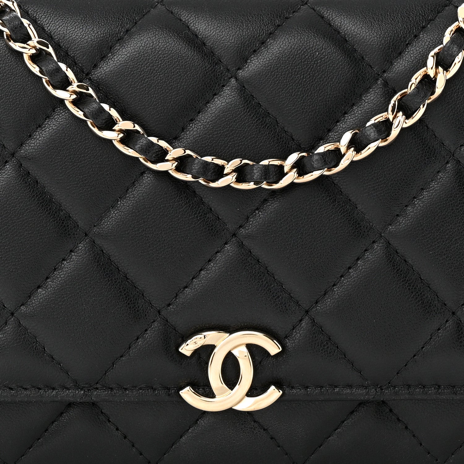 Chanel Lambskin Quilted Top Handle Wallet On Chain WOC Black 8 of 10