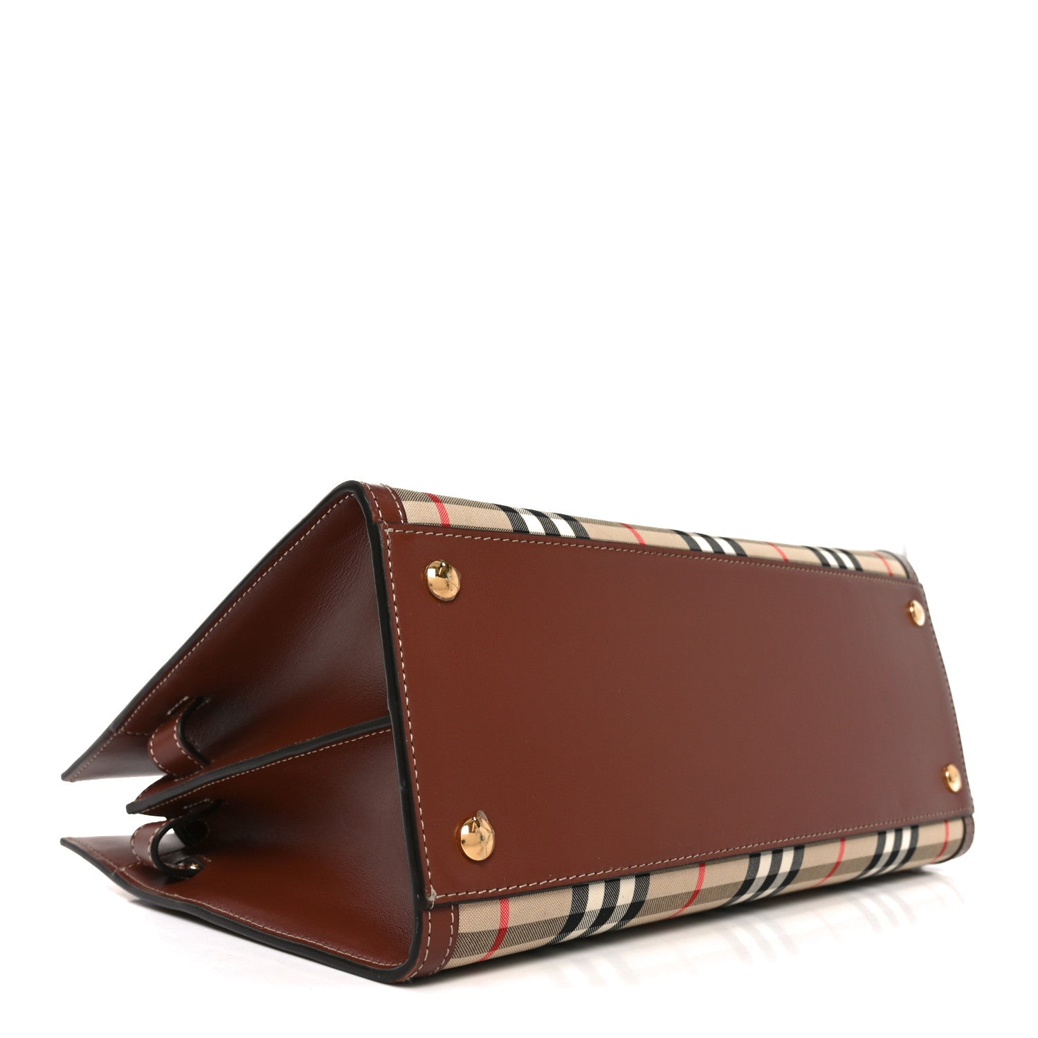 Burberry Calfskin Vintage Check Two Handle Title Bag Archive Beige 4 of 9