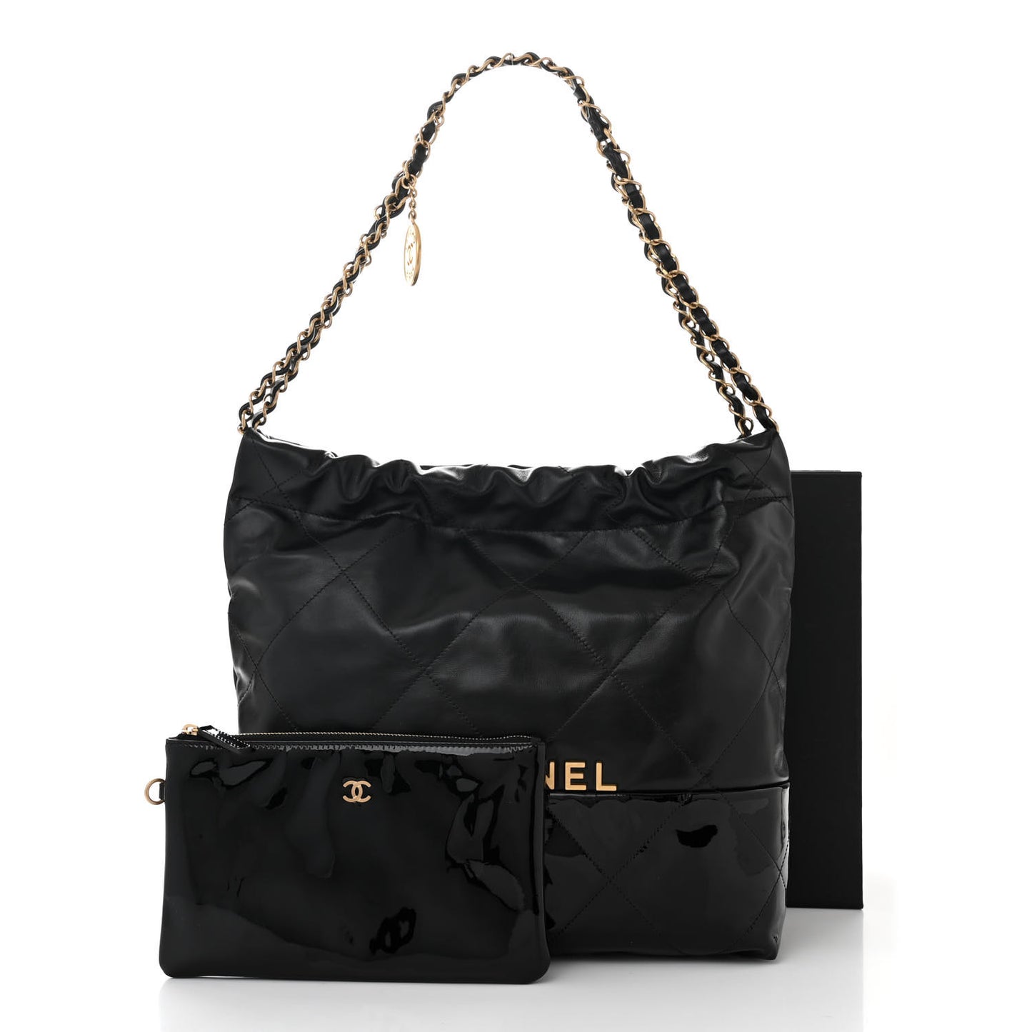 Shiny Calfskin Patent Quilted Small Chanel 22 Black