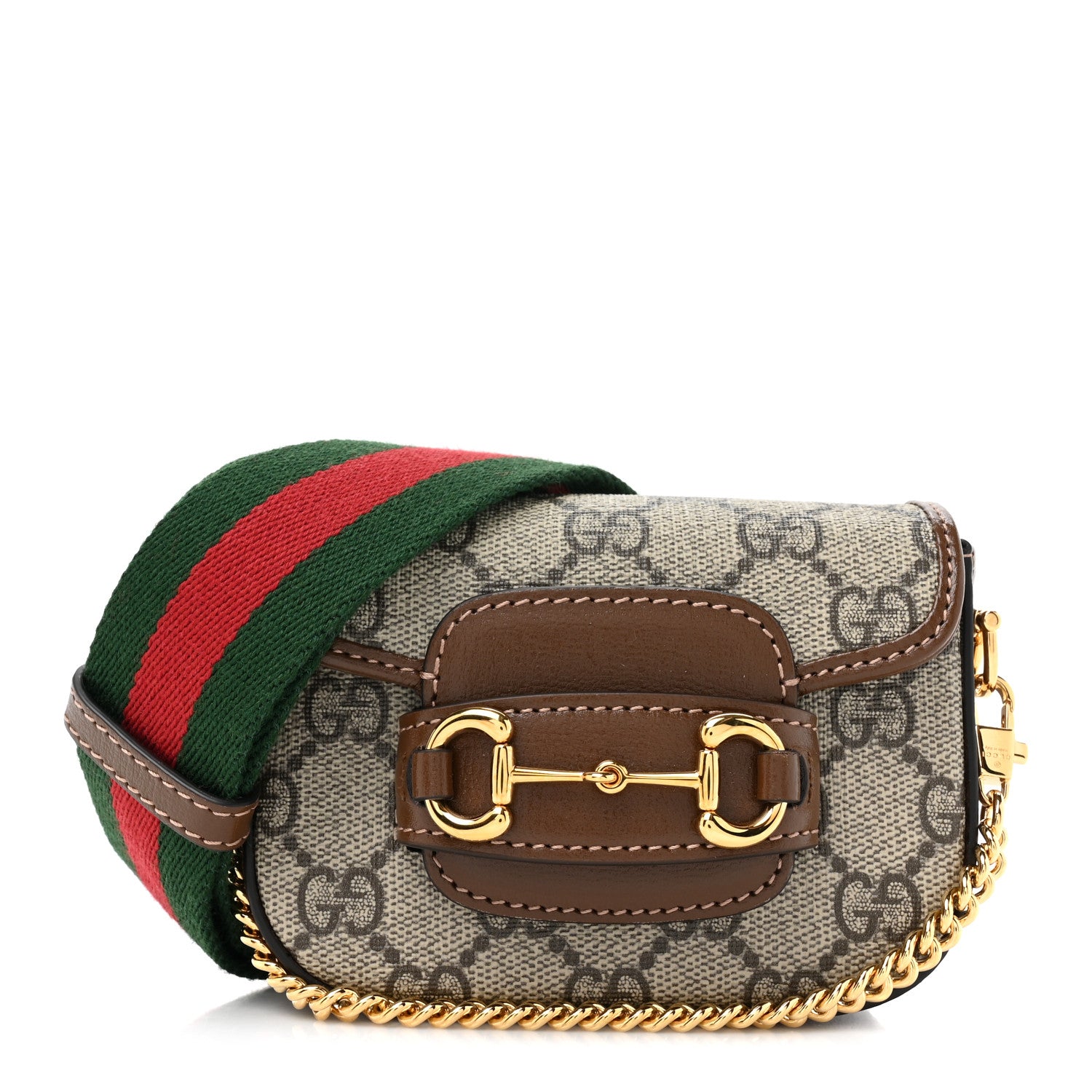 Gucci GG Supreme Monogram Azalea Calfskin Web Horsebit 1955 Wallet On Strap Beige Ebony Brown Sugar 1 of 10