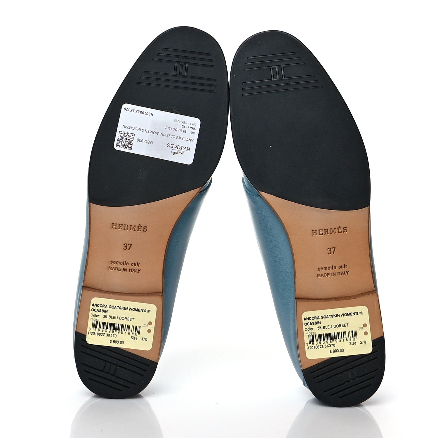 Hermes Goatskin Womens Ancora Moccasin Loafers 37 Bleu Dorset 5 of 11