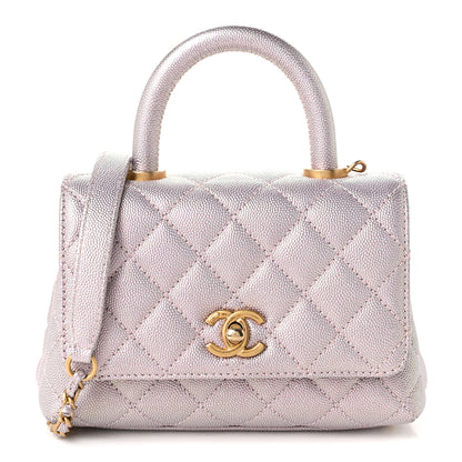 Chanel Metallic Caviar Quilted Extra Mini Coco Handle Flap Light Pink 1 of 10