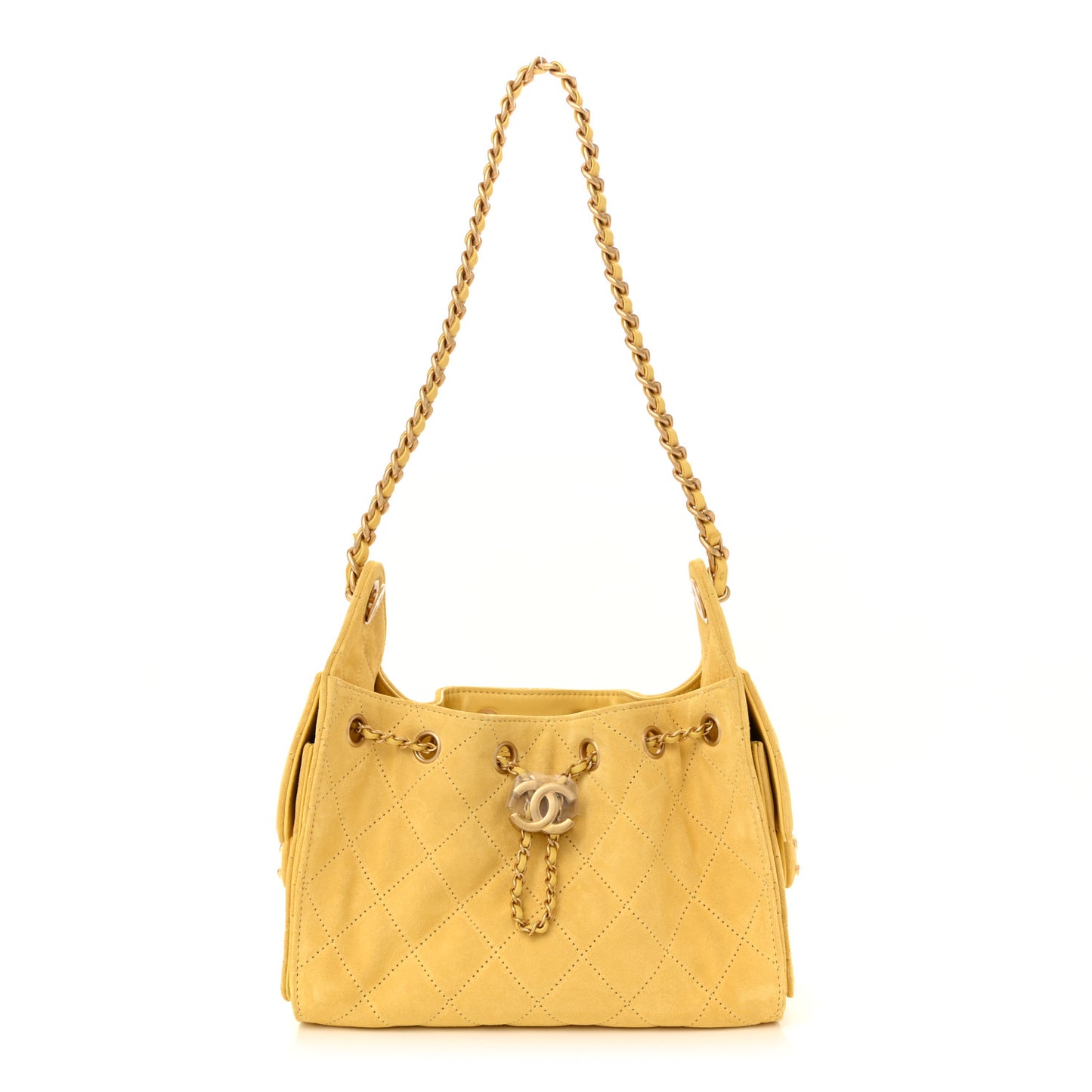 Suede Quilted Mini Chanel 25 Handbag Yellow