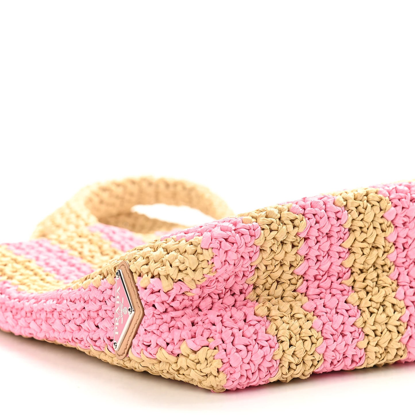Yarn Raffia Effect Crochet Striped Small Logo Tote Naturale Petalo