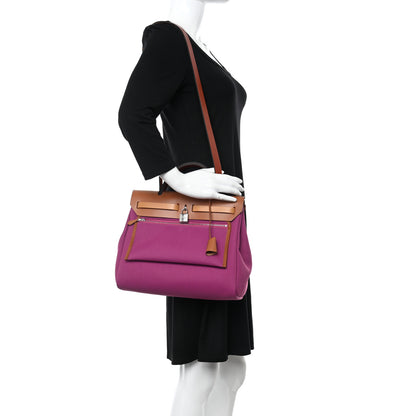 Hermes Toile Militaire Vache Hunter Herbag Zip Retourne 31 PM Rose Pourpre Fauve 2 of 12