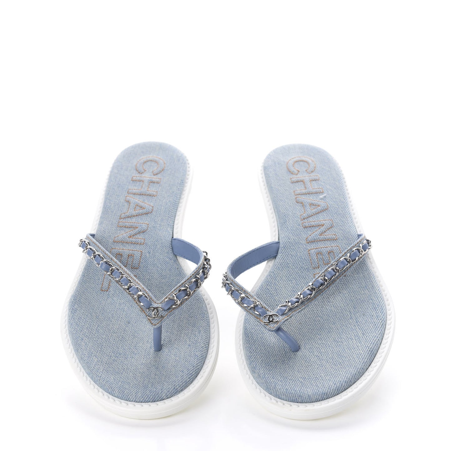 Denim CC Chain Thong Sandals 39 Blue