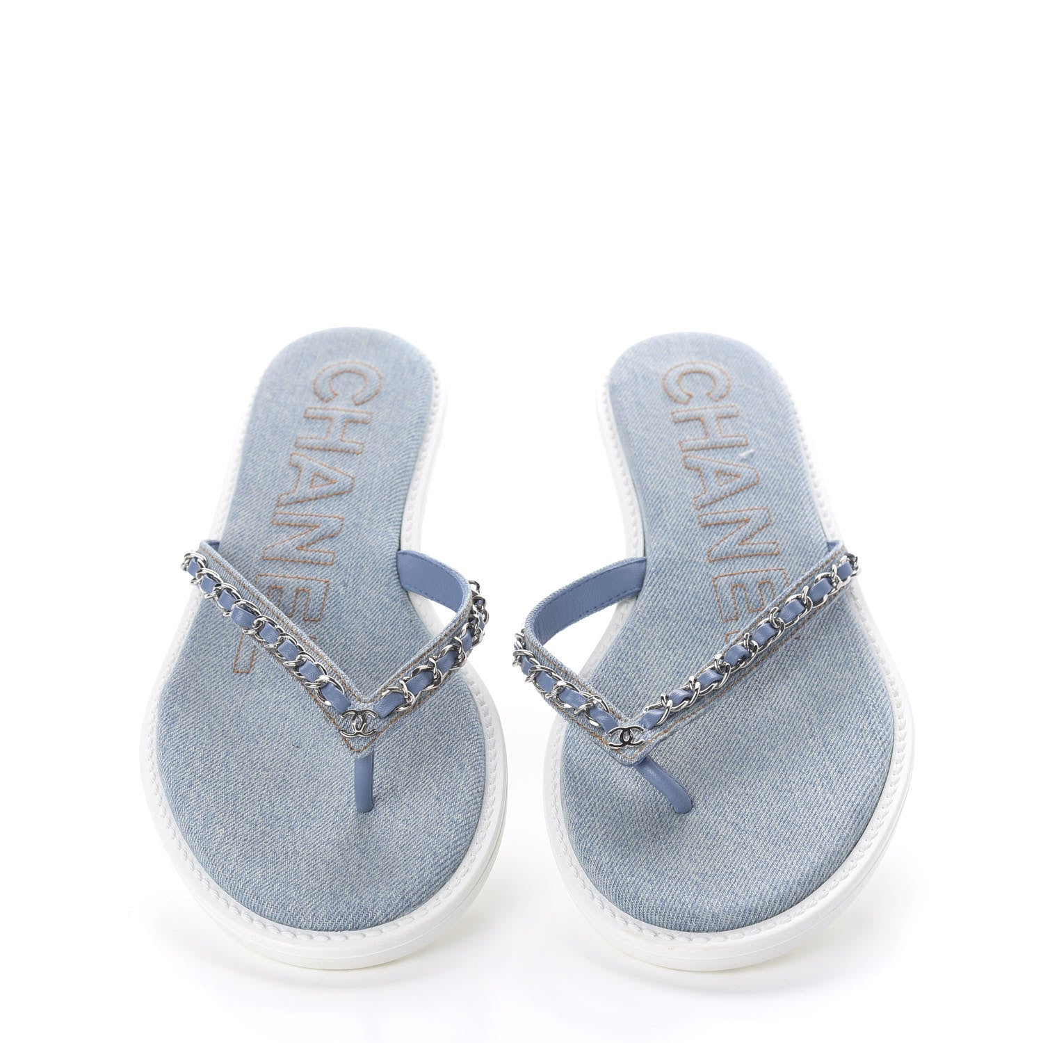Chanel Denim CC Chain Thong Sandals 39 Blue 2 of 8