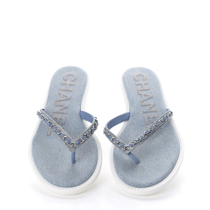 Chanel Denim CC Chain Thong Sandals 39 Blue 2 of 8