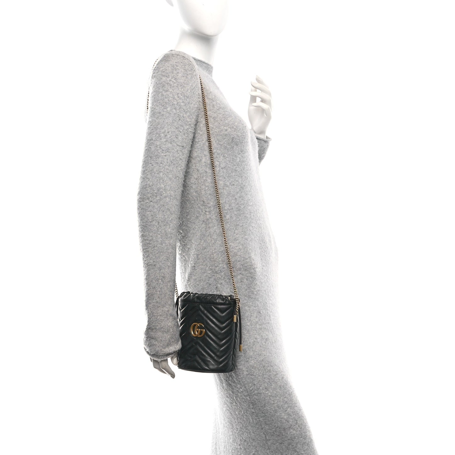 Calfskin Matelasse Mini GG Marmont 2.0 Bucket Bag Black