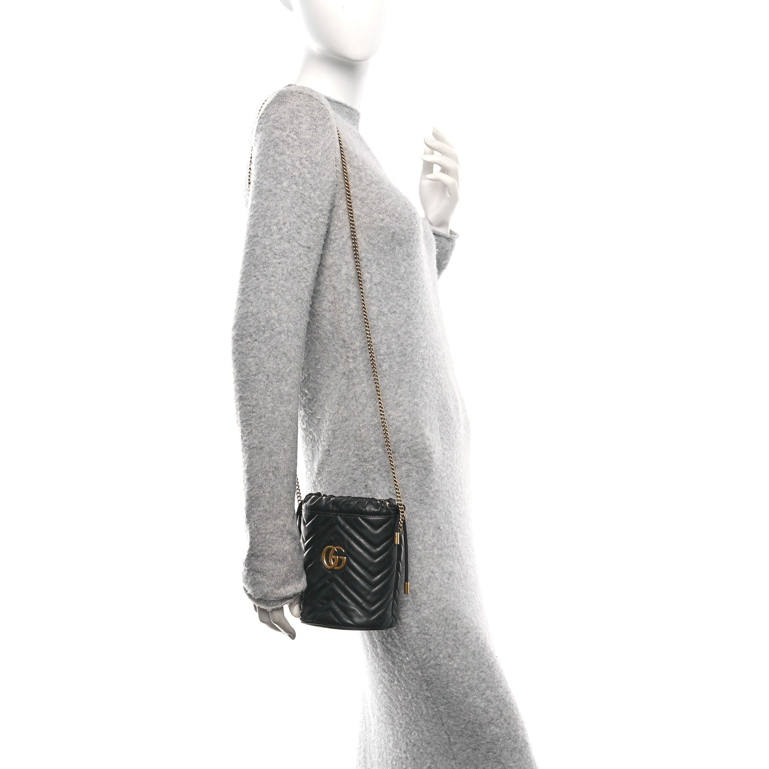 Gucci Calfskin Matelasse Mini GG Marmont 2.0 Bucket Bag Black 2 of 10