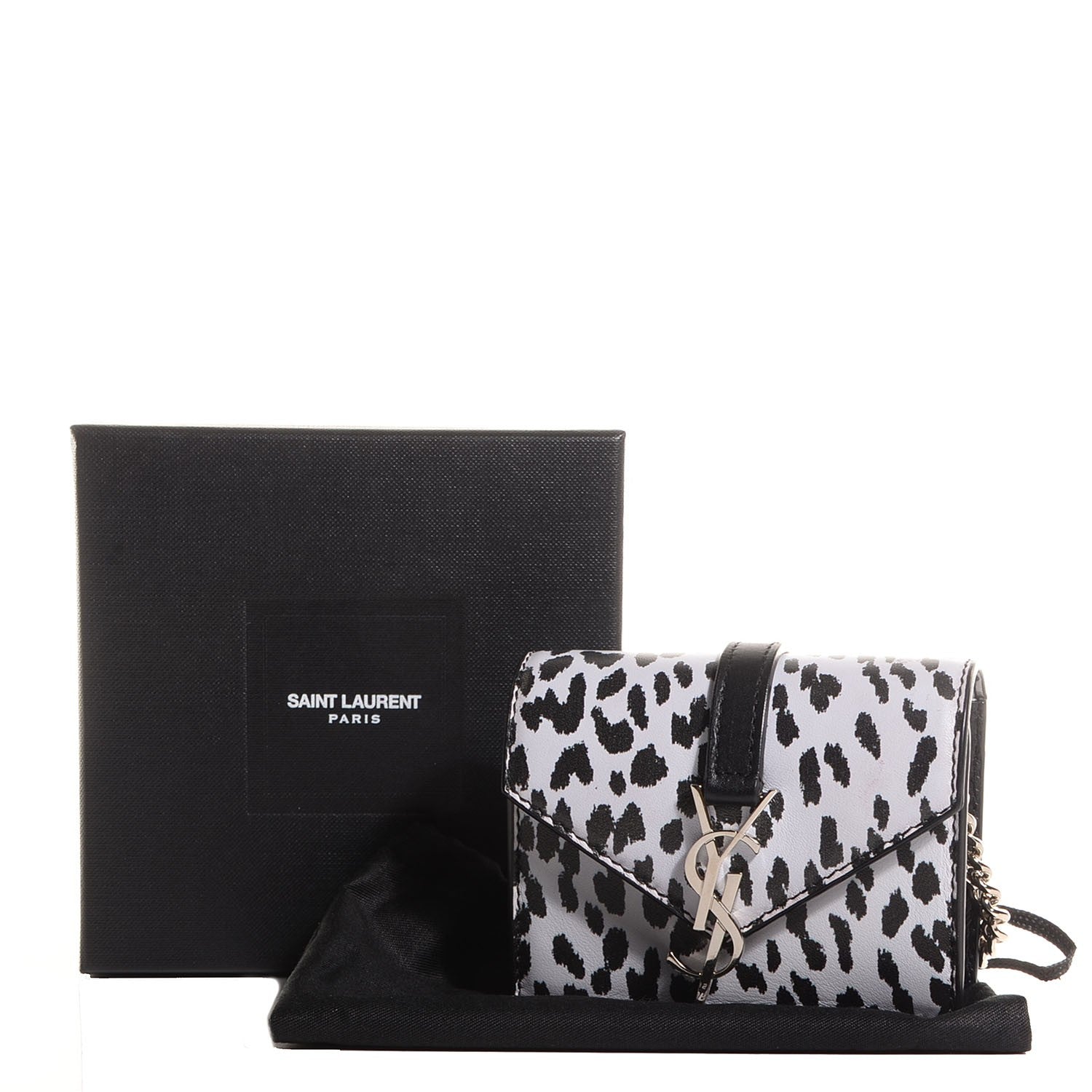 Saint Laurent Calfskin Monogram Leopard Print Mini Candy Crossbody Black White 7 of 7