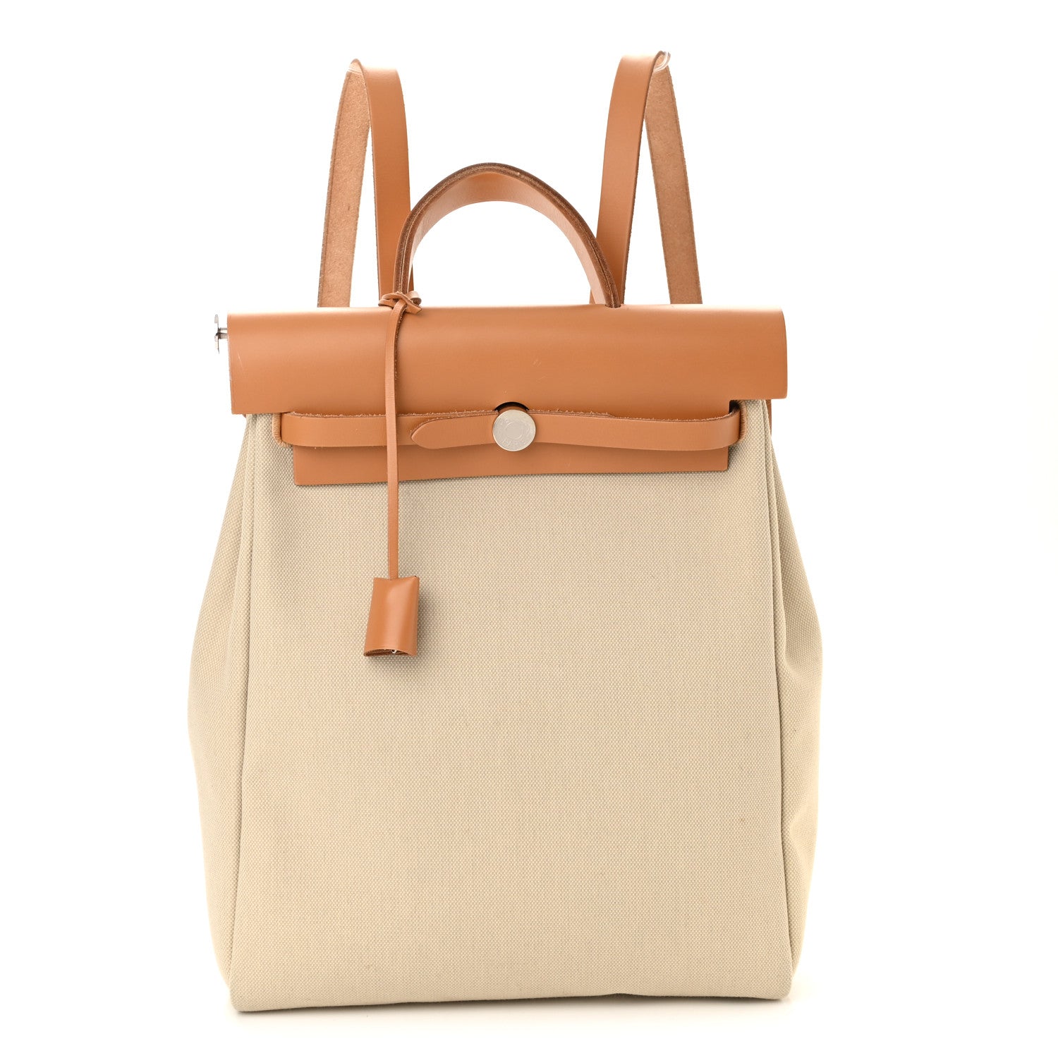 Hermes Military Toile Vache Hunter Herbag a Dos Zip Retourne Beton Naturel Sable 3 of 11