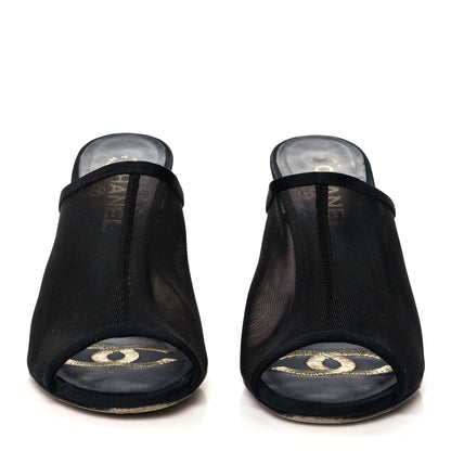 Chanel Mesh Goatskin Pearl Mules 38.5 Black 2 of 8