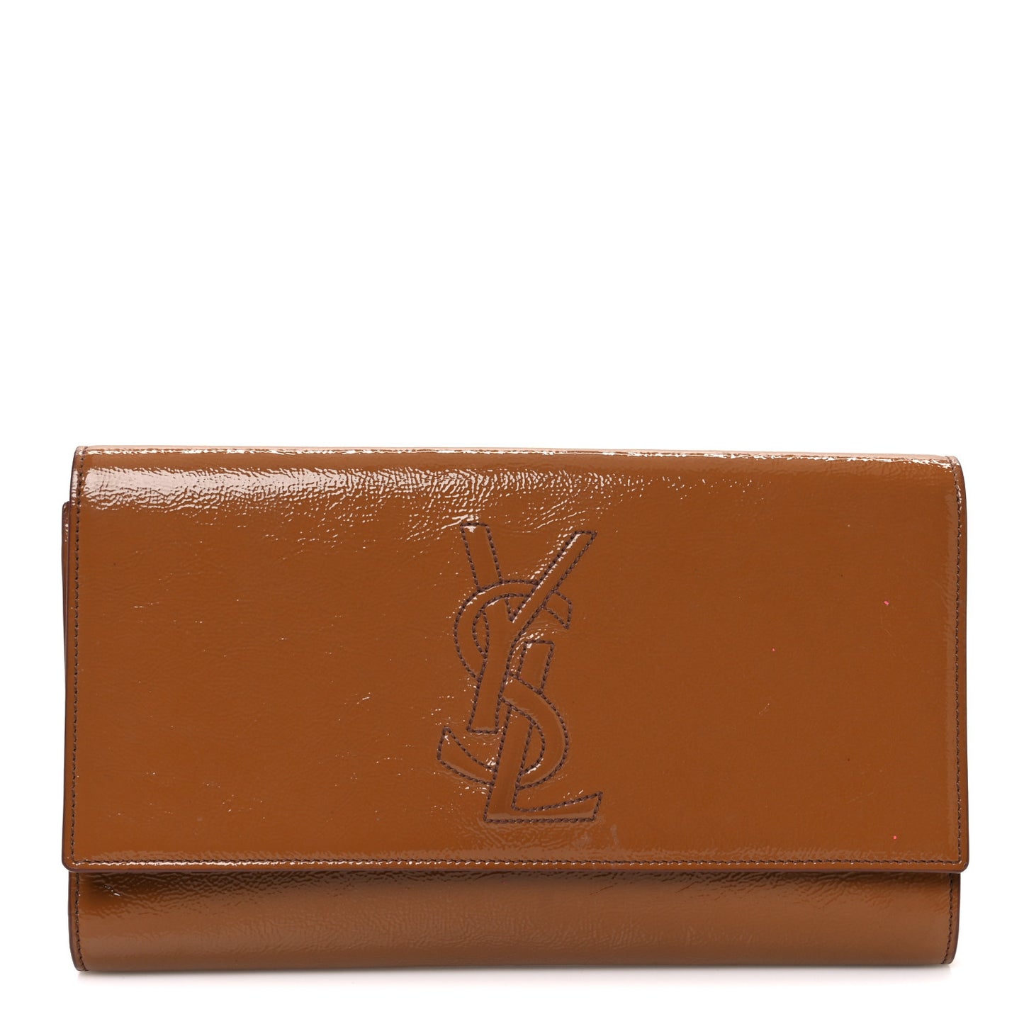 Textured Patent Calfskin Monogram Large Belle De Jour Clutch Beige
