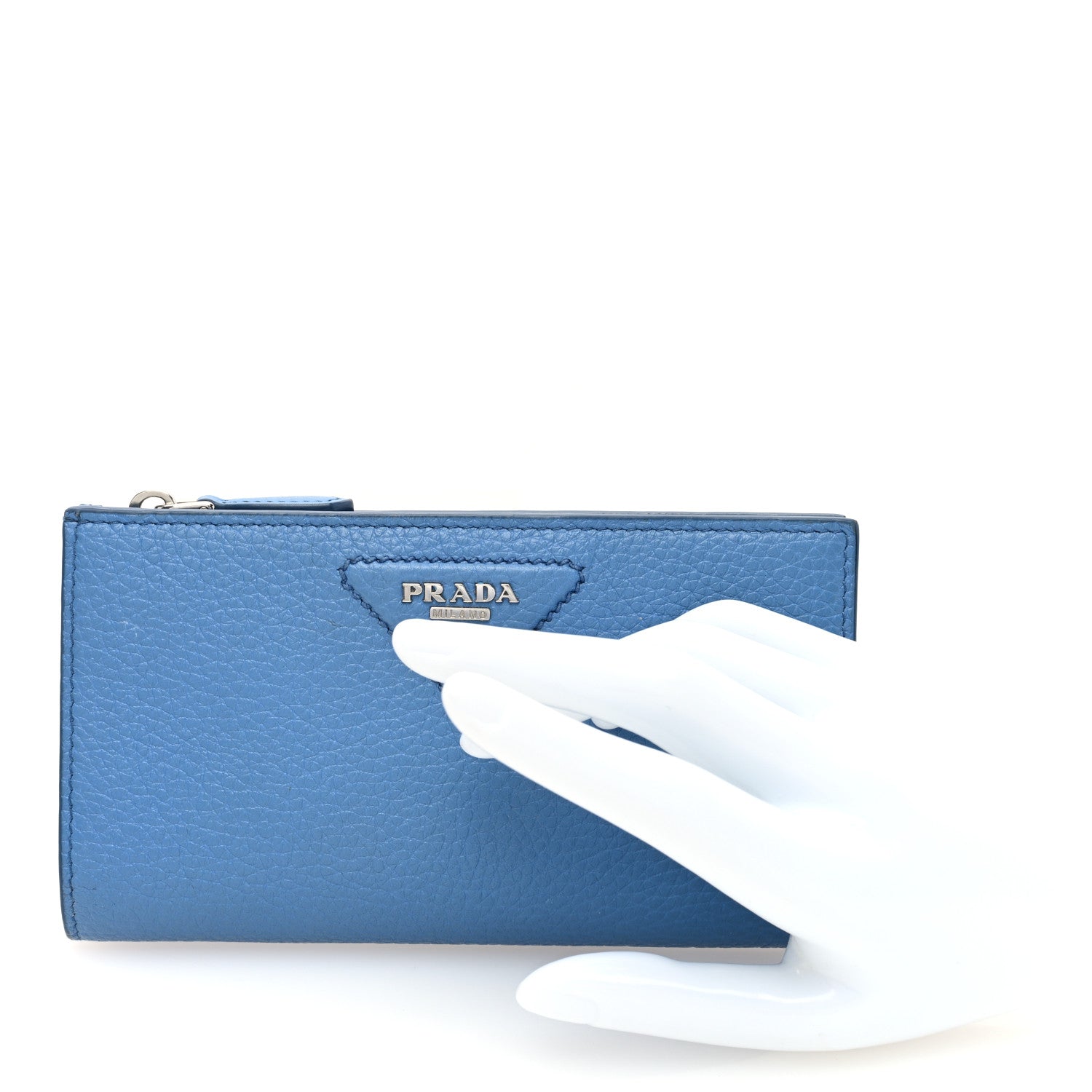 財布 PRADA Prada Vitello Daino Triangle Continental Zip Wallet Blue