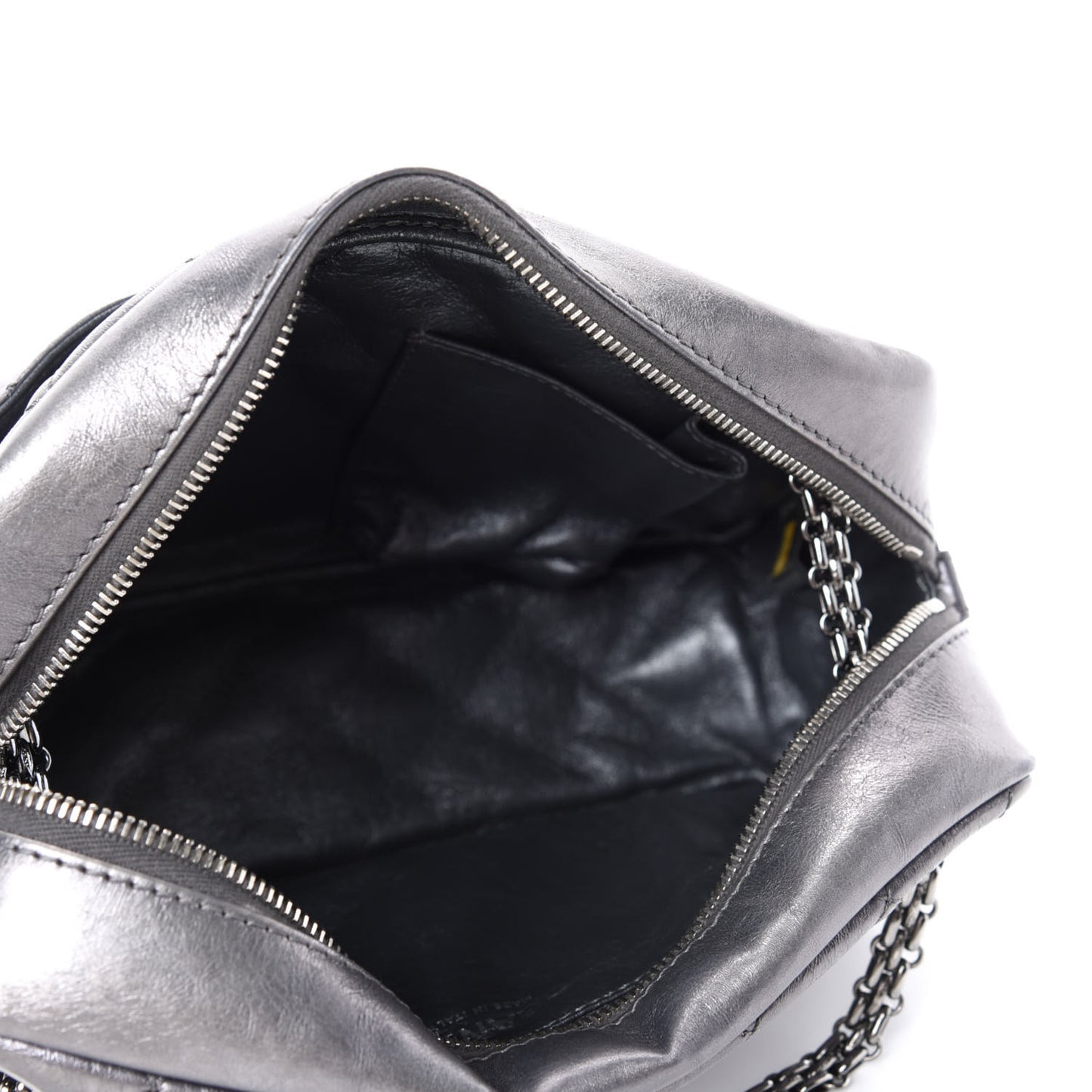 Metallic Aged Calfskin Quilted Medium Reissue Camera Case Dark Silver