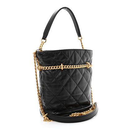 Chanel Lambskin Enamel Quilted Pending CC Bucket Drawstring Bag Black 3 of 11