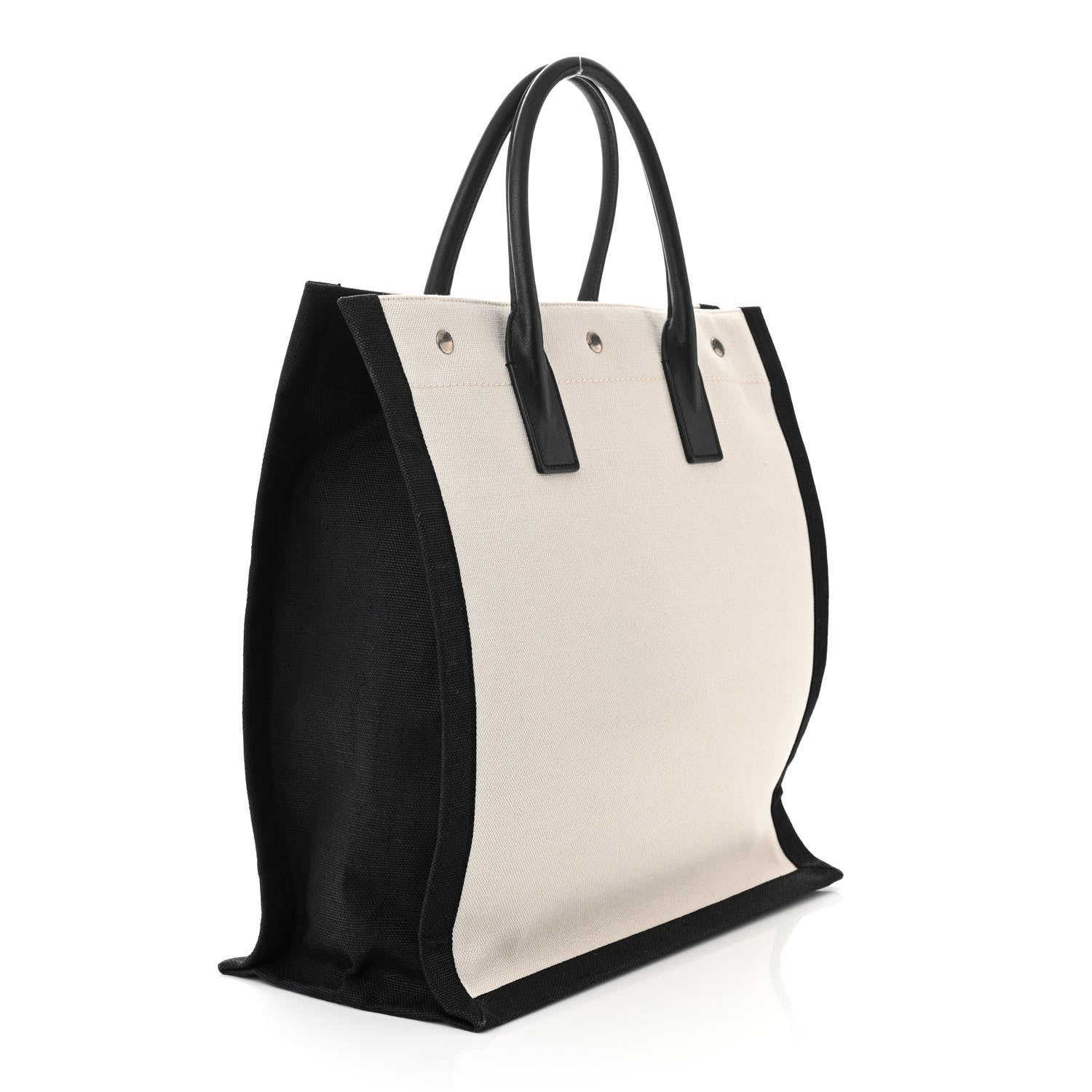 Saint Laurent Linen Calfskin Rive Gauche North South Tote White Black 3 of 10