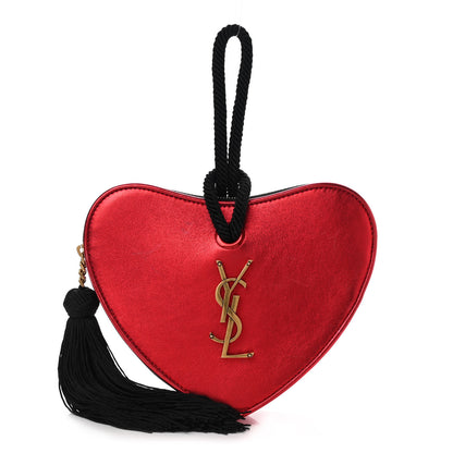 Saint Laurent Metallic Calfskin Heart Clutch Rouge 1 of 10