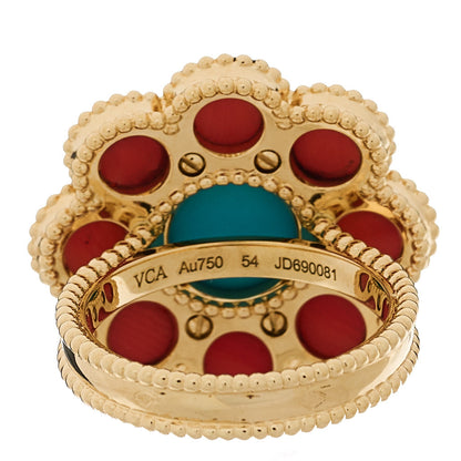 Van Cleef & Arpels 18K Yellow Gold Coral Turquoise Paquerette Ring 54 7 4 of 6