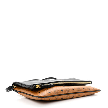 MCM Visetos Corina Foldover Crossbody Bag Cognac Black 4 of 11