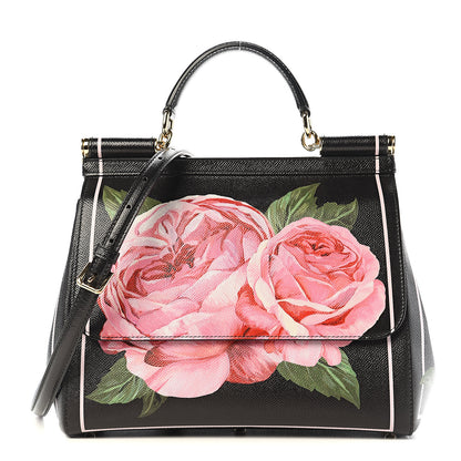 Dolce & Gabbana Dauphine Rose Print Medium Miss Sicily Satchel Black 1 of 10