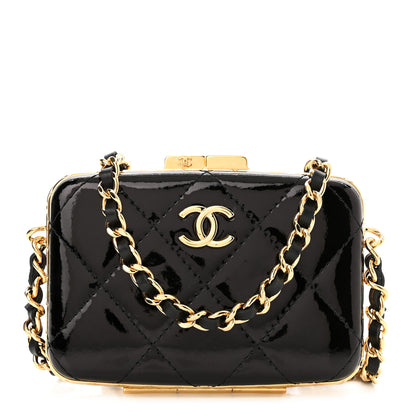 Chanel Glazed Goatskin Quilted Small Box With Chain Black 1 of 12