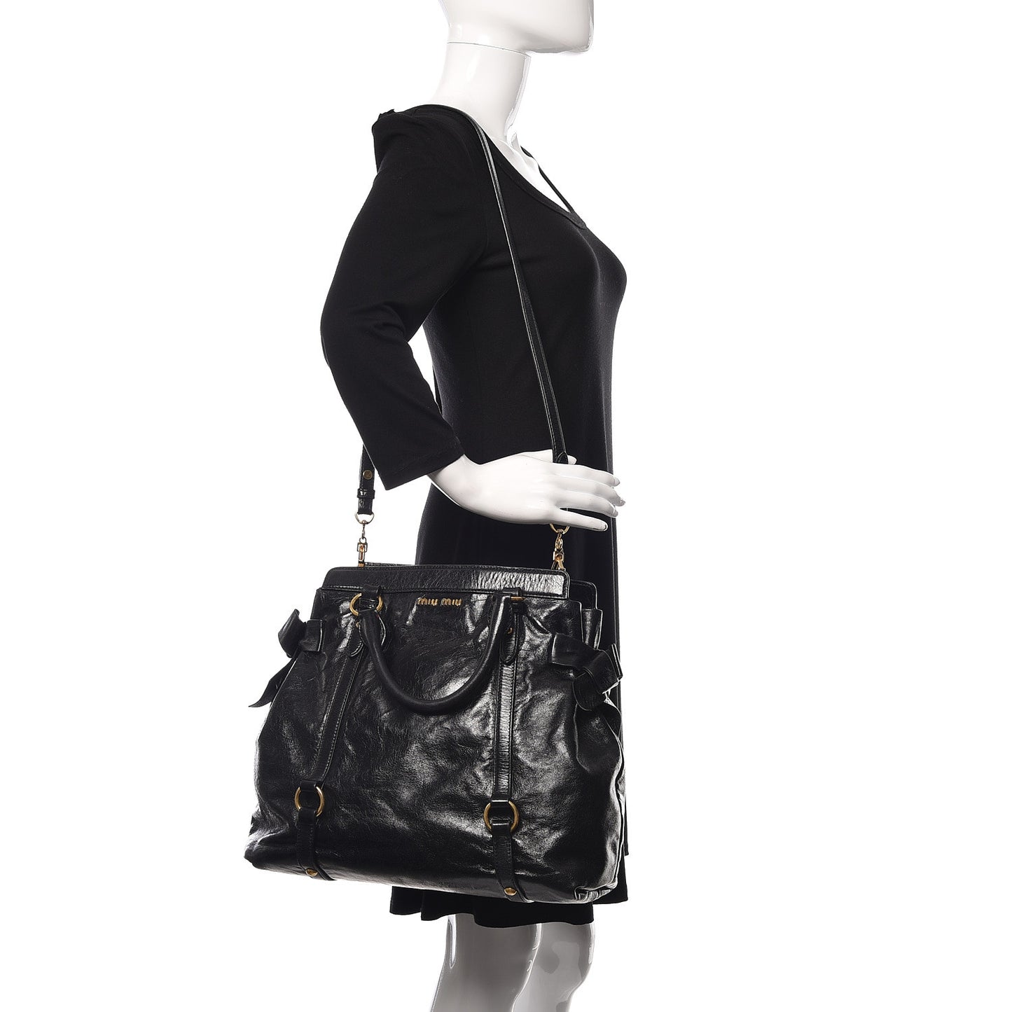 Vitello Lux Bow Tote Black