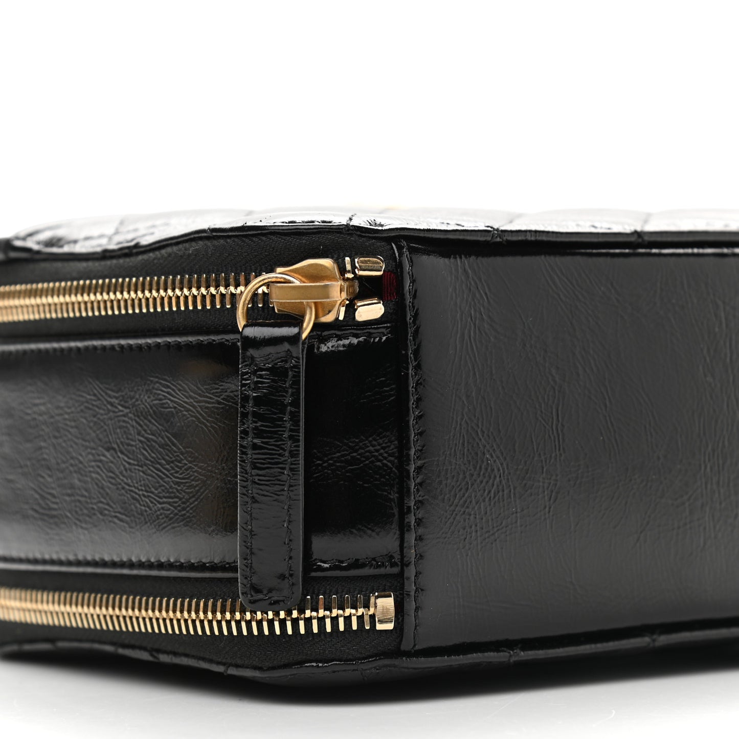Crumpled Lambskin Quilted Get Round Top Handle Vanity Case Black