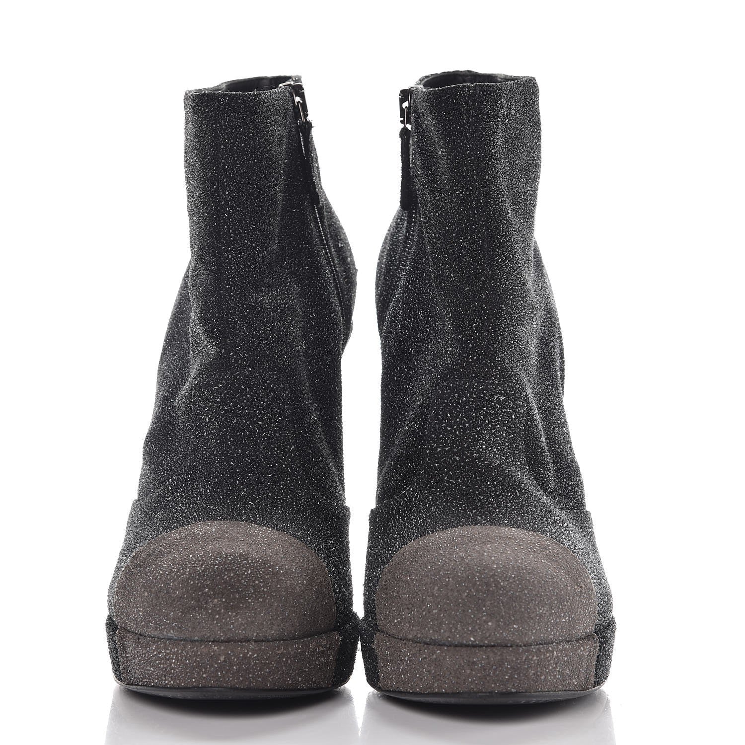 Chanel Glitter Suede Cap Toe Short Boots 40 Black Taupe 2 of 12