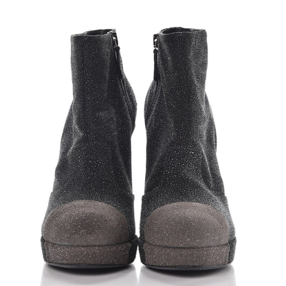 Chanel Glitter Suede Cap Toe Short Boots 40 Black Taupe 2 of 12