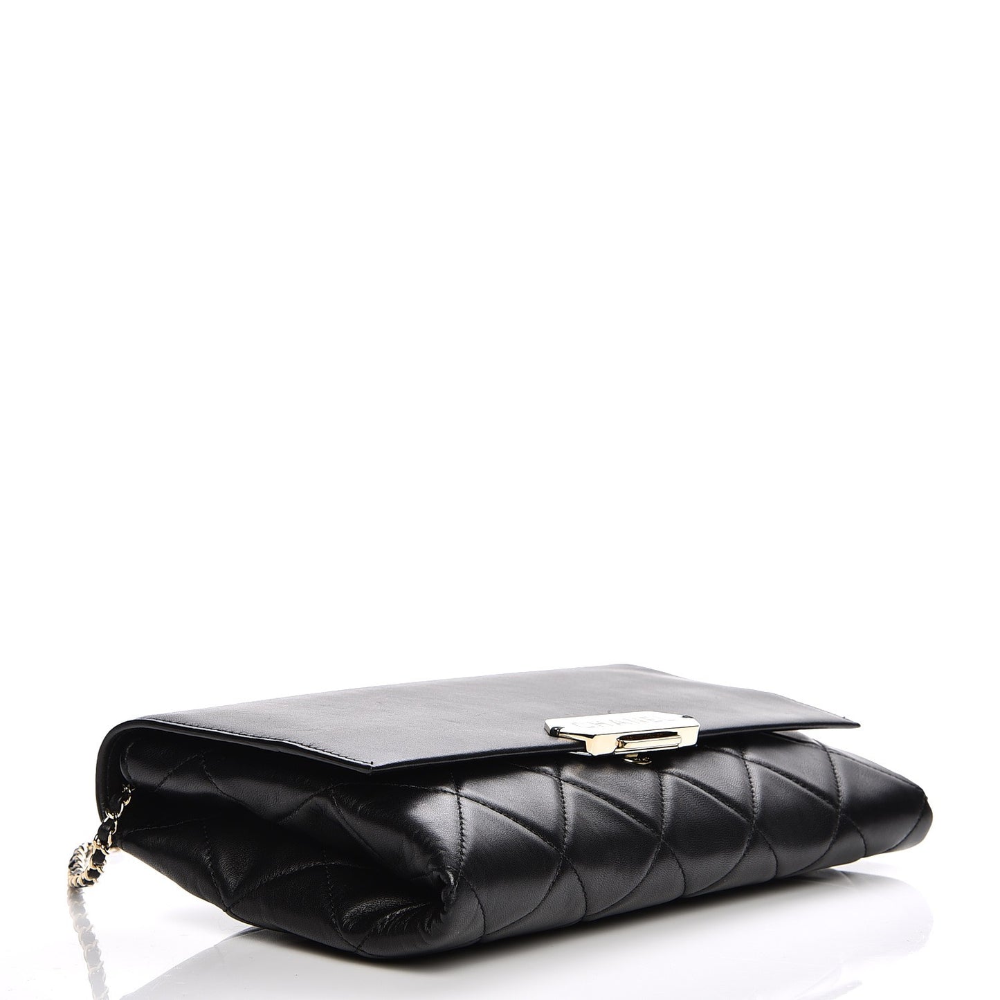 Lambskin Quilted Retro Label Clutch Black