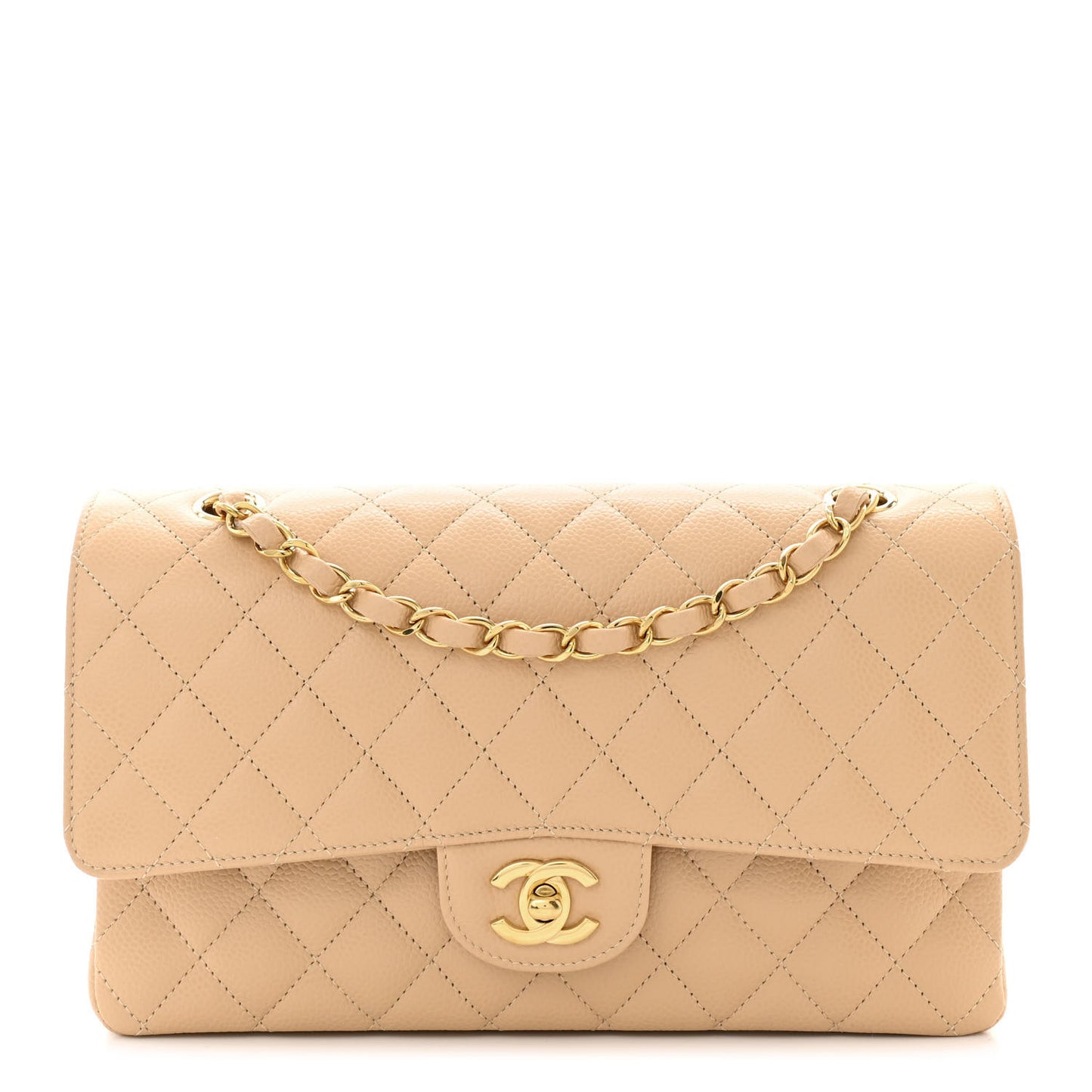 Caviar Quilted Medium Double Flap Beige Clair