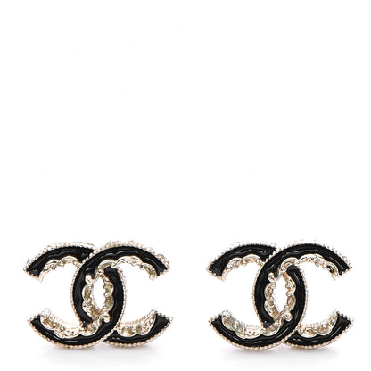 Chanel Enamel CC Baroque Earrings Black Gold 1 of 8